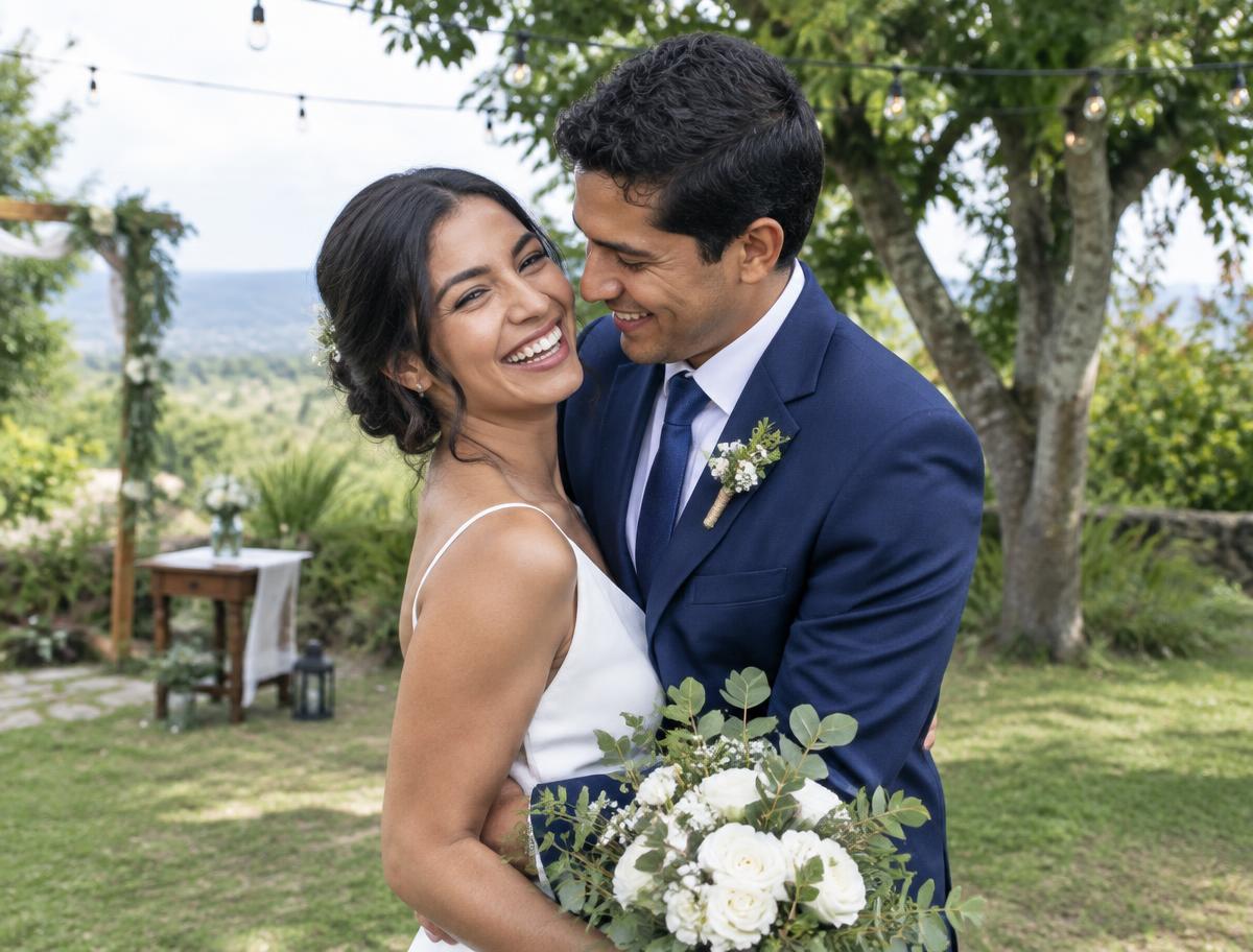 Pareja celebrando una boda íntima al aire libre